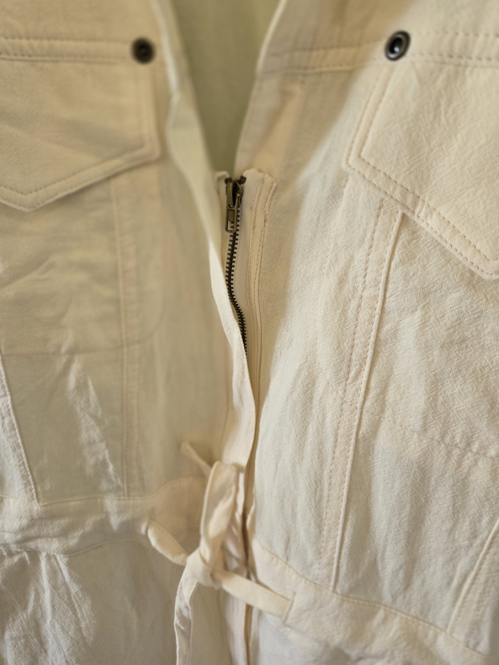 Ces Femme Cream Zipper-Front Utility Romper - Picture 4 of 5